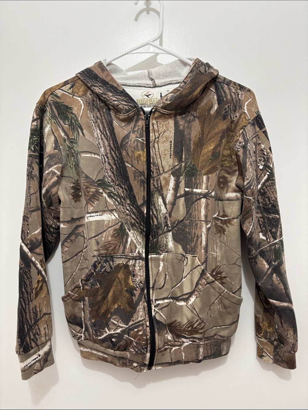 Youth Sz L Camo Zip-Up Hoodie - Brown Realtree Style